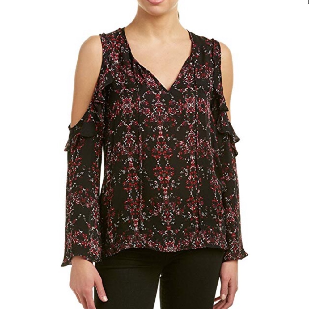 Parker Womens Printed Ruffle Silk Top, Xs, Black